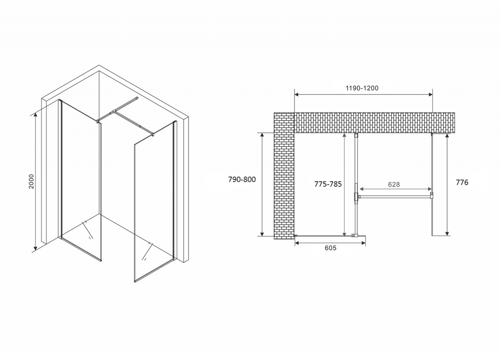 Душевое ограждение Abber IMMER OFFEN AG67128B 120x80 прозрачный/черный купить в интернет-магазине Sanbest