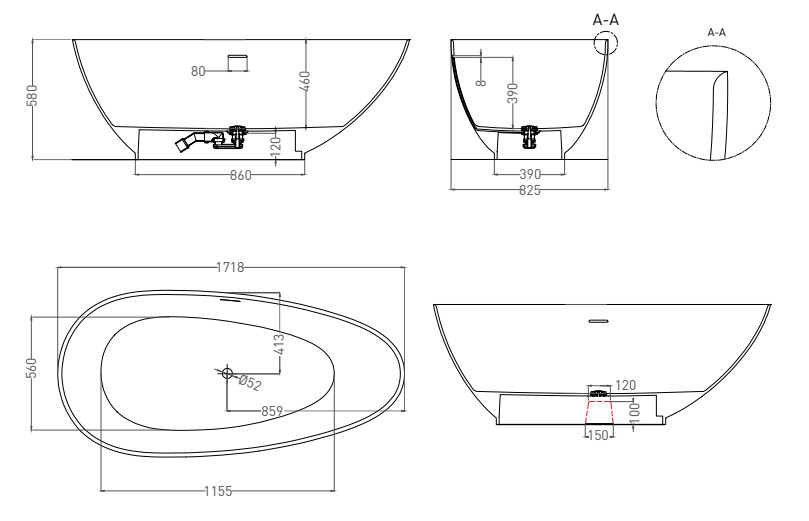 Ванна Salini Paola Nuova 101512SM 172x82 белая матовая купить в интернет-магазине Sanbest