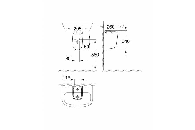 Раковина с полупьедесталом Grohe Bau Ceramic GR2007-2 61 купить в интернет-магазине Sanbest