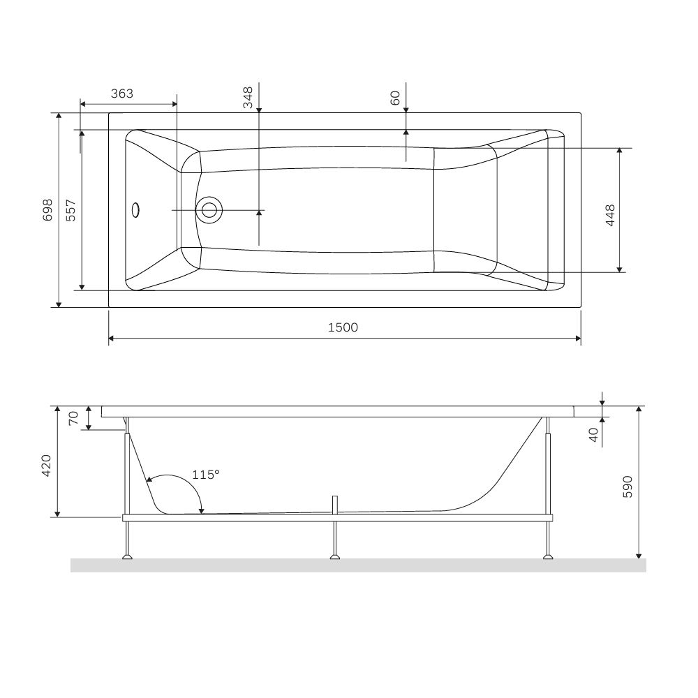 Ванна акриловая AM.PM Gem W93A-150-070W-A 150x70 купить в интернет-магазине Sanbest