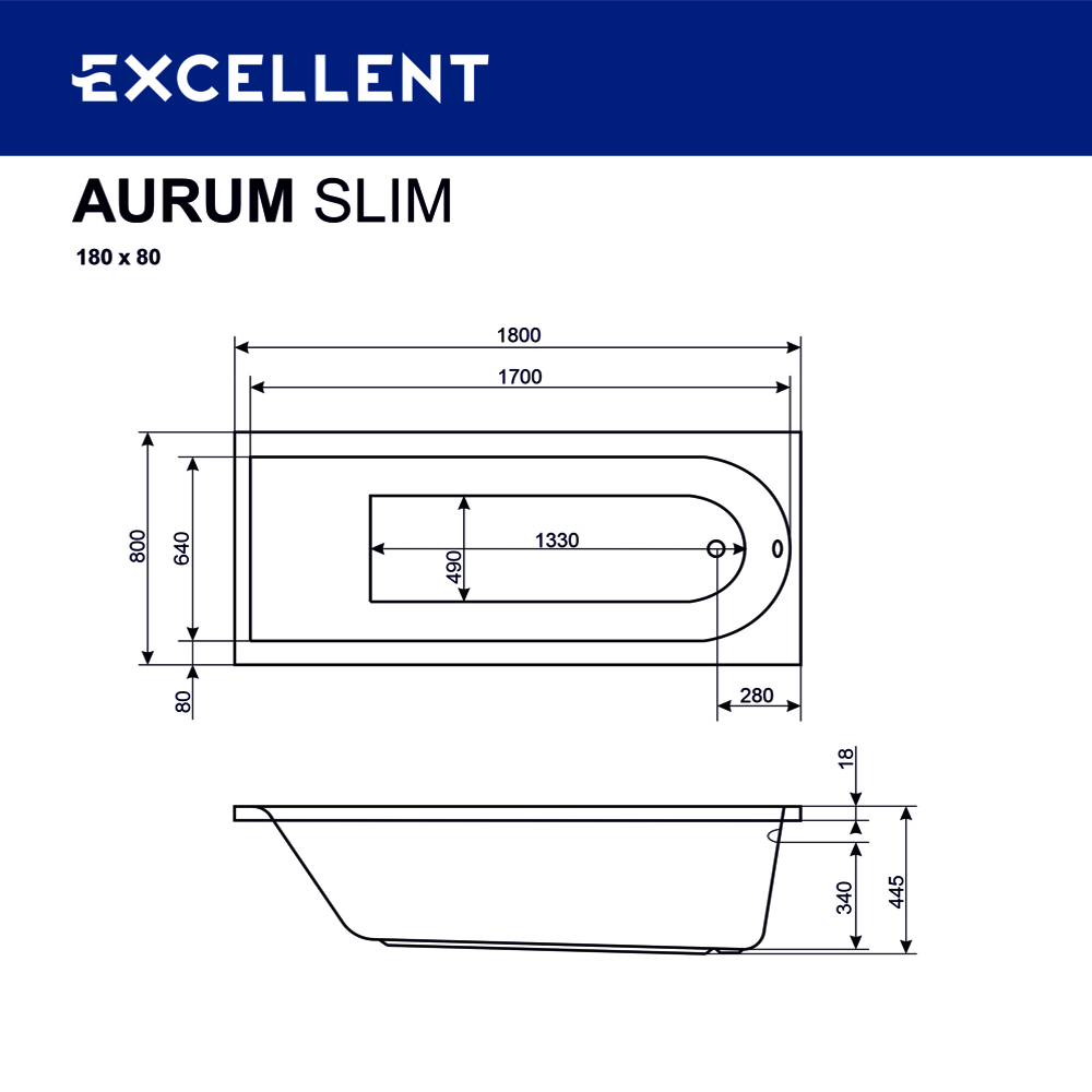 Гидромассажная ванна Excellent Aurum Slim HYDRO 180x80 форсунки хром купить в интернет-магазине Sanbest