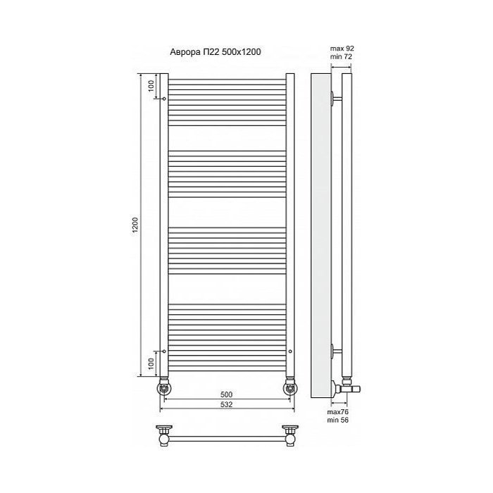 Полотенцесушитель водяной Terminus Аврора П22 500x1196 купить в интернет-магазине сантехники Sanbest
