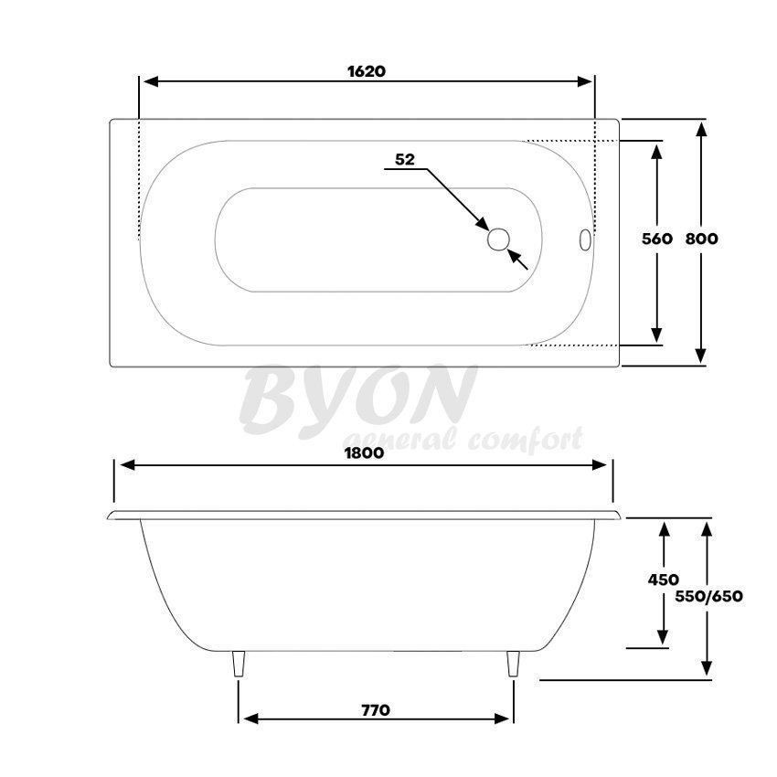 Чугунная ванна Byon B13 Maxi 180x80 купить в интернет-магазине Sanbest