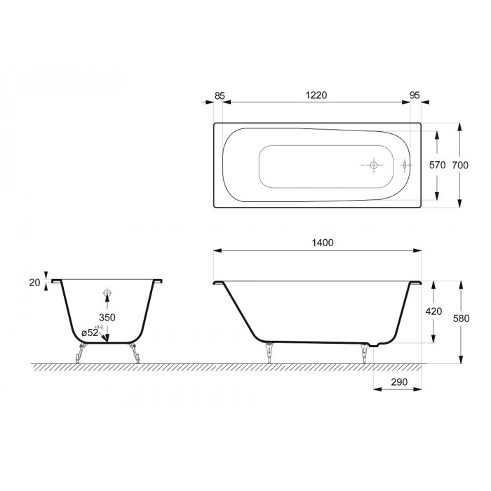 Ванна чугунная Delice Continental Elite DLR230619R 140х70 купить в интернет-магазине Sanbest