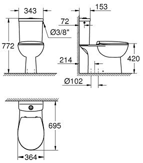 Унитаз-компакт Grohe Bau Ceramic 39346000 безободковый, с бачком, с крышкой микролифт купить в интернет-магазине Sanbest