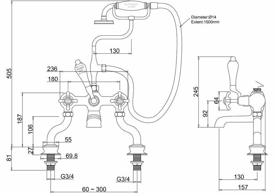 Смеситель для ванны Burlington Regent ANR15-QT хром/ручки белые купить в интернет-магазине сантехники Sanbest