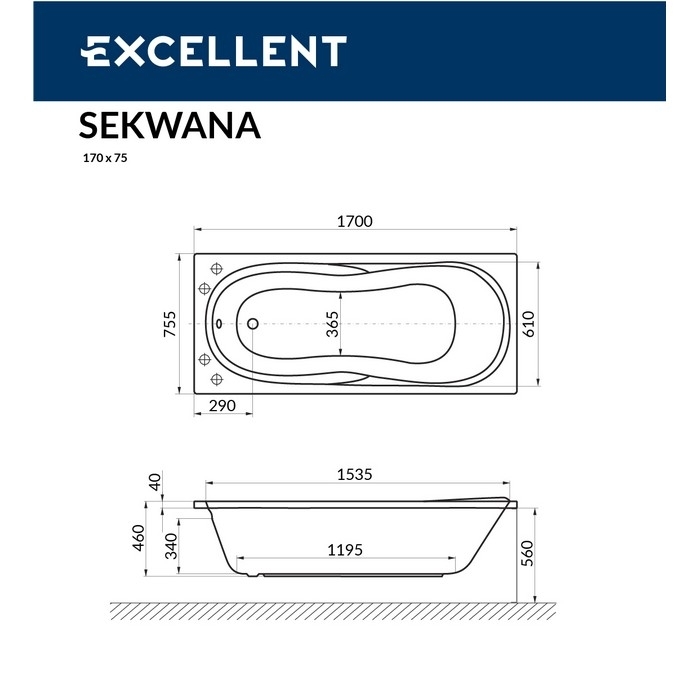 Ванна акриловая EXCELLENT Sekwana 170x75 SOFT золото купить в интернет-магазине Sanbest