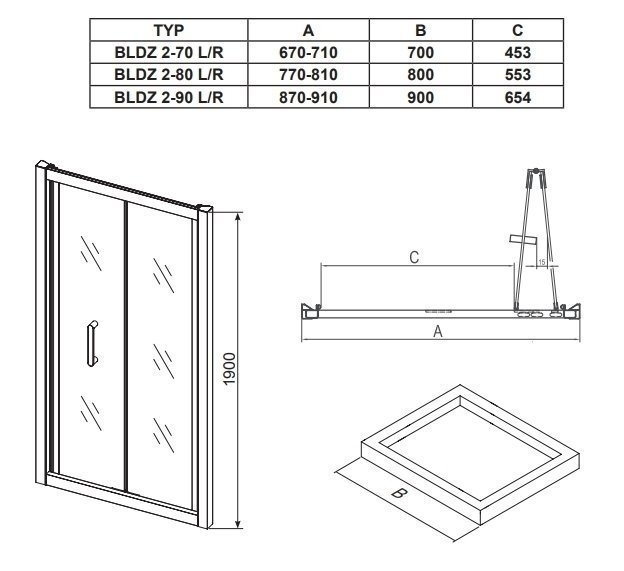 Душевая дверь Ravak Blix BLDZ2 70 купить в интернет-магазине Sanbest