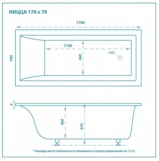 Ванна Marmo Bagno Ницца MB-N170-70 170х70 купить в интернет-магазине Sanbest