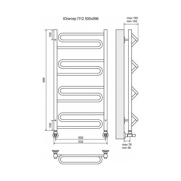 Полотенцесушитель водяной Terminus Юпитер П12 500x996 купить в интернет-магазине сантехники Sanbest