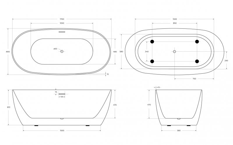 Акриловая ванна BelBagno BB415 170х80 белая купить в интернет-магазине Sanbest