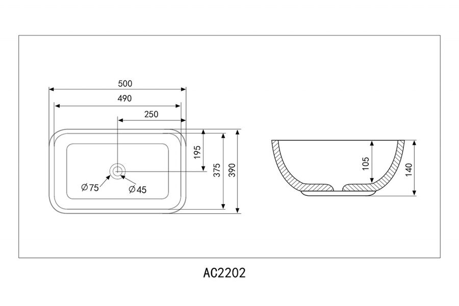 Раковина накладная ABBER Rechteck AC2202MBE светло-бежевая матовая купить в интернет-магазине Sanbest