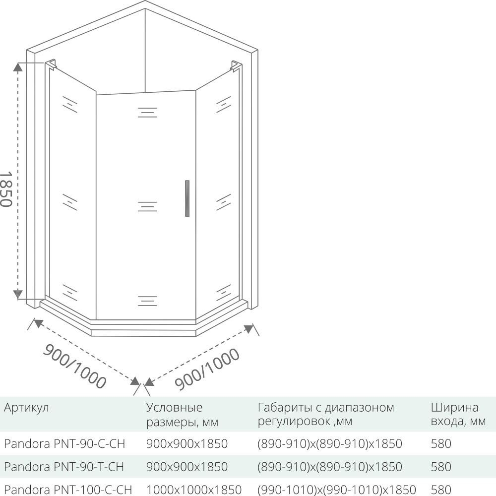 Душевой уголок Good Door PANDORA PNT-100-C-CH 100x100 купить в интернет-магазине Sanbest