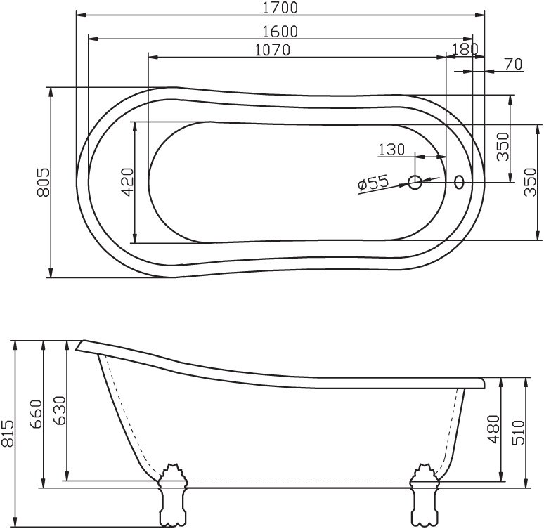 Ванна BelBagno BB04 170х80 белая купить в интернет-магазине Sanbest