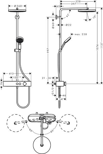 Душевая система Hansgrohe Pulsify 24220000 купить в интернет-магазине сантехники Sanbest