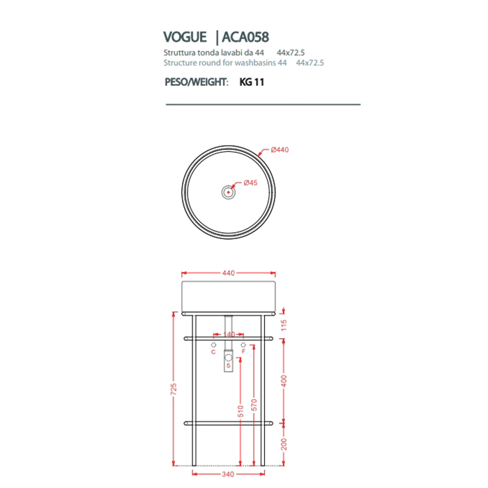 Консоль с раковиной Artceram VOGUE ACA058/OSL00901/TFA/TFC 44 белая для ванной в интернет-магазине сантехники Sanbest