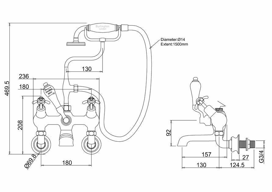 Смеситель для ванны Burlington Regent ANR21-QT хром/ручки белые купить в интернет-магазине сантехники Sanbest