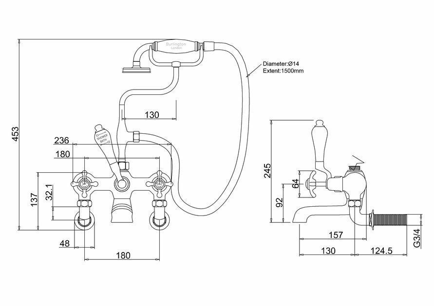 Смеситель для ванны Burlington AN17-QT хром/ручки белые купить в интернет-магазине сантехники Sanbest