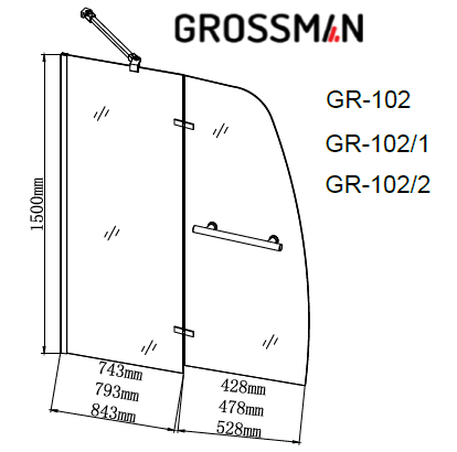 Шторка для ванны Grossman GR-102/1 100 прозрачная/хром купить в интернет-магазине Sanbest