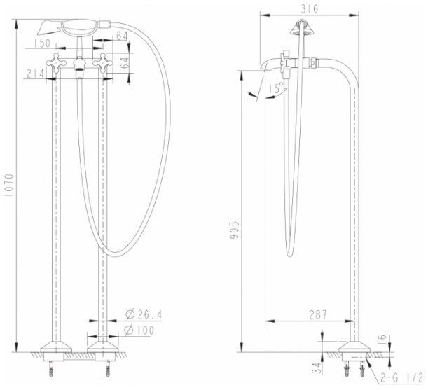 Смеситель для ванны Bravat SUMMER RAIN F677111C-B купить в интернет-магазине сантехники Sanbest