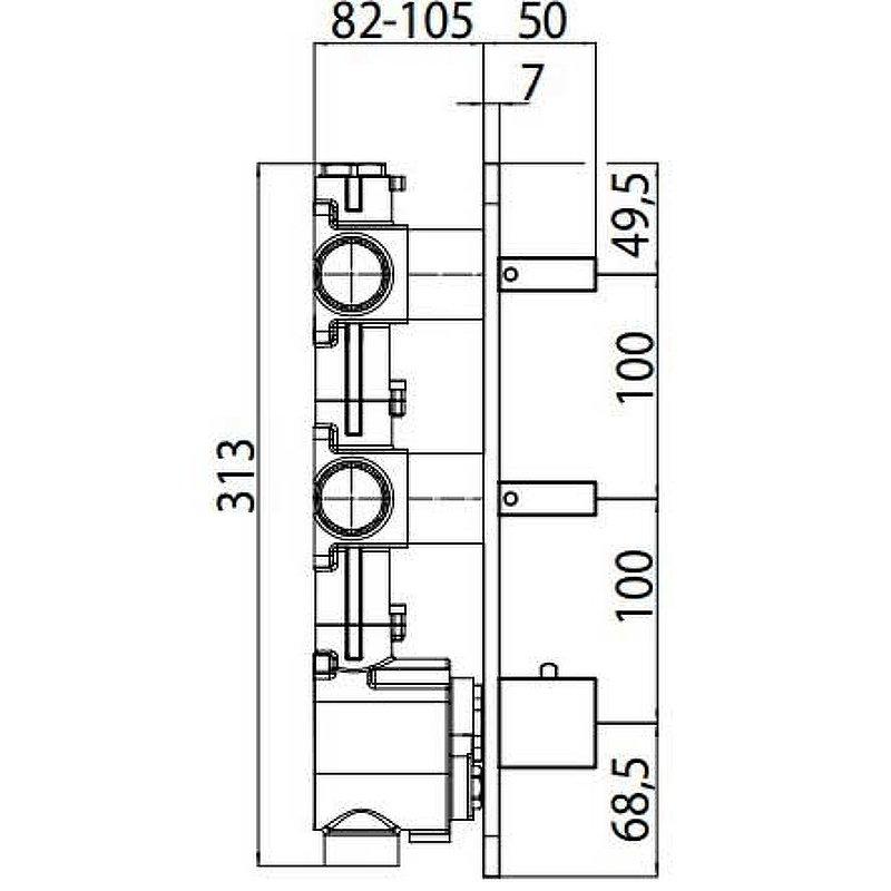 Внутренняя часть смесителя Bossini 3 Outlets Z030203000 купить в интернет-магазине сантехники Sanbest