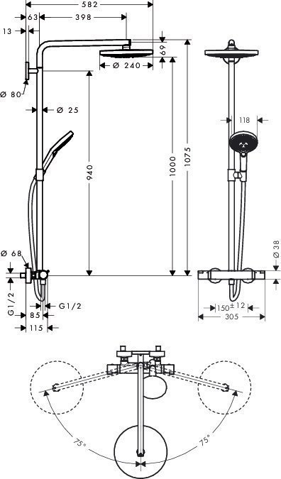 Душевая система Hansgrohe Raindance Select S 240 2jet 27129400 белый/хром купить в интернет-магазине сантехники Sanbest