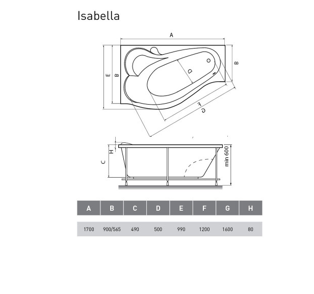 Ванна акриловая Relisan Isabella 170x90 купить в интернет-магазине Sanbest