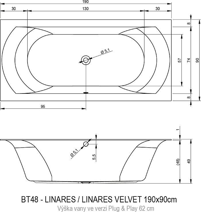 Ванна акриловая Riho LINARES 190x90 PLUG & PLAY купить в интернет-магазине Sanbest