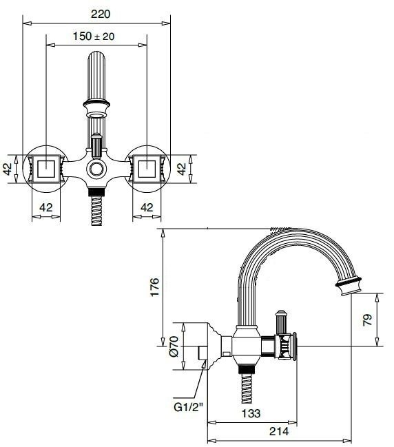 Смеситель для ванны и душа OLIMP-VD-03/24-O золото купить в интернет-магазине сантехники Sanbest