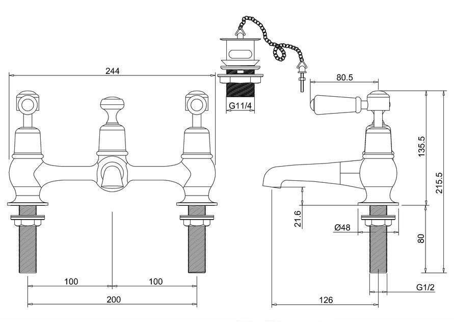 Смеситель для раковины Burlington Bridge KE10-QT купить в интернет-магазине сантехники Sanbest