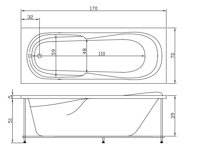 Акриловая ванна Aquatika Астра Аквастандарт Standart 170x70 купить в интернет-магазине Sanbest