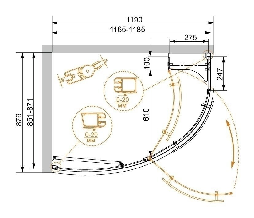 Душевой уголок Cezares Elena RH-1 120x90 купить в интернет-магазине Sanbest