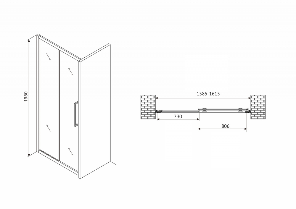 Душевая дверь ABBER Schwarzer Diamant 160 AG30160H стекло прозрачное/профиль хром купить в интернет-магазине Sanbest