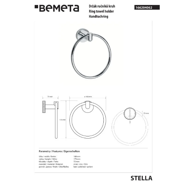 Полотенцедержатель Bemeta Stella 166204062 хром купить в интернет-магазине сантехники Sanbest