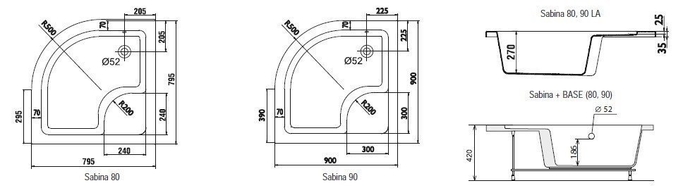 Душевой поддон Ravak Sabina 90х90 купить в интернет-магазине Sanbest