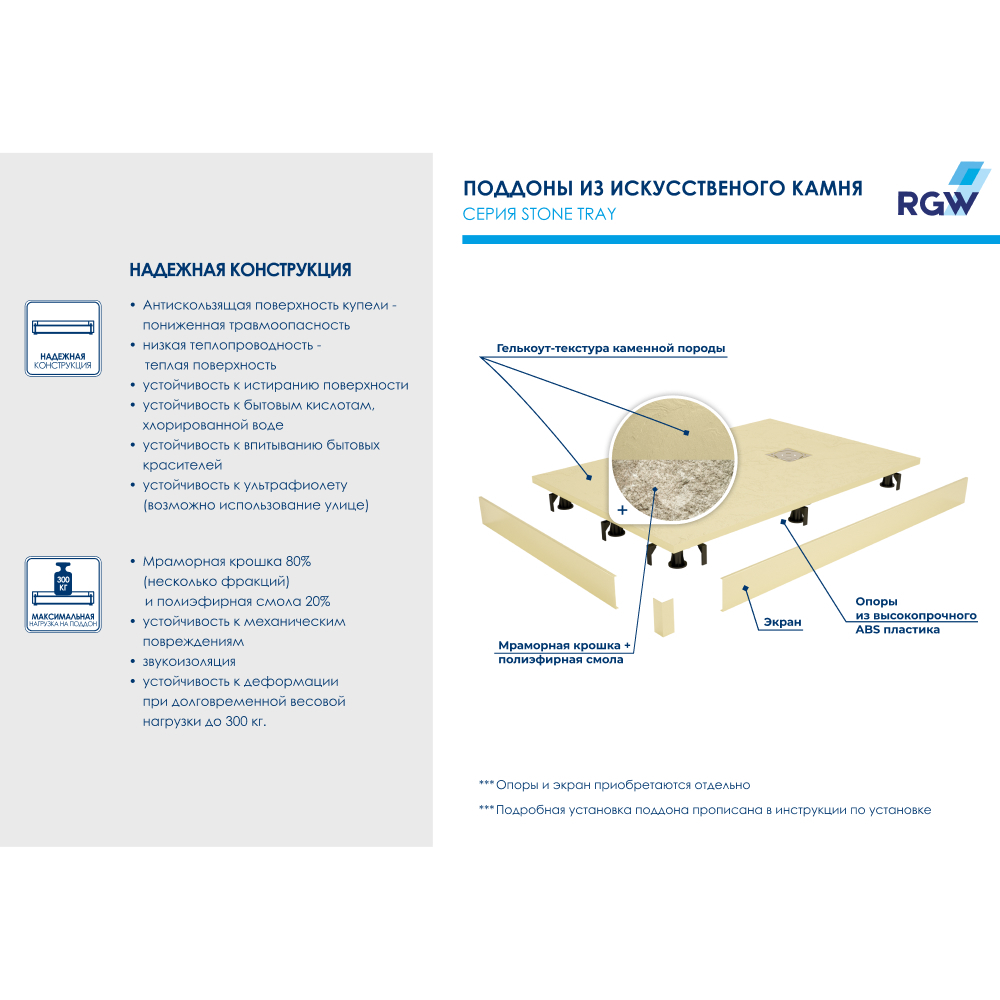 Душевой поддон RGW Stone Tray ST-Be 90 Бежевый купить в интернет-магазине Sanbest