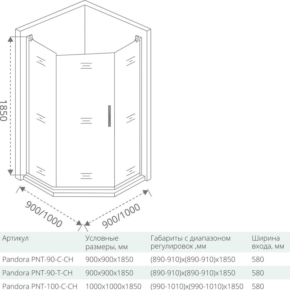 Душевой уголок Good Door PANDORA PNT-90-C-CH 90x90 купить в интернет-магазине Sanbest