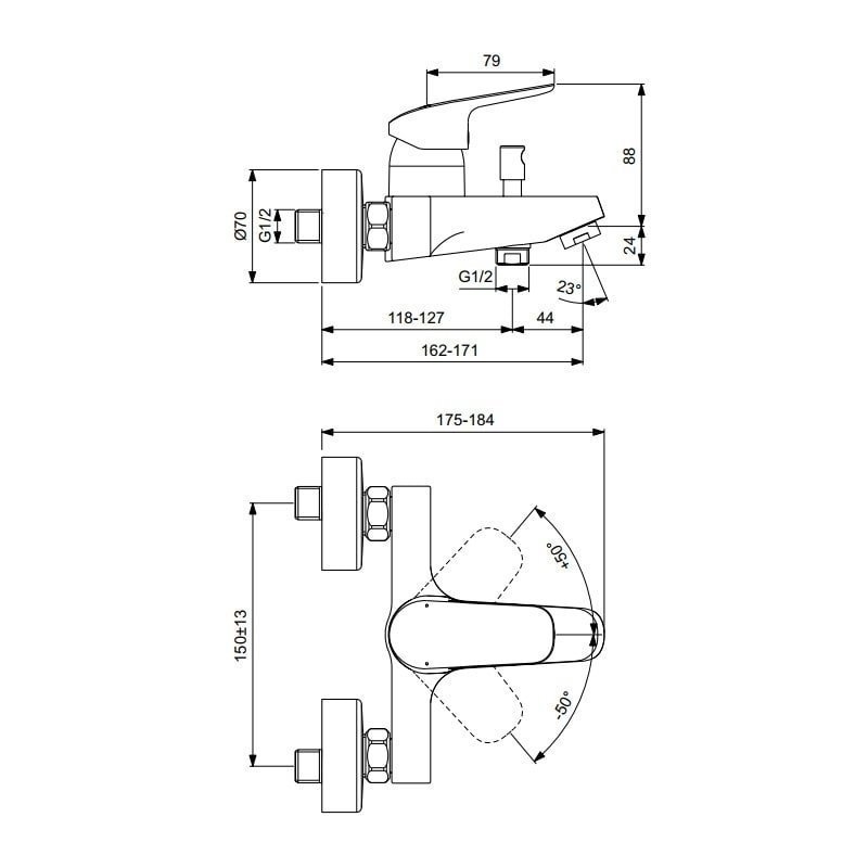 Смеситель для ванны с душем Ideal Standard CeraFlex B1721AA купить в интернет-магазине сантехники Sanbest