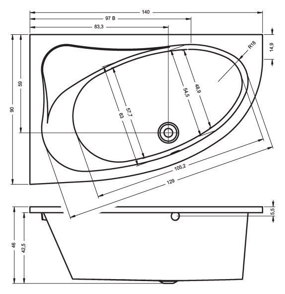 Ванна акриловая Riho Lyra 140x90 купить в интернет-магазине Sanbest