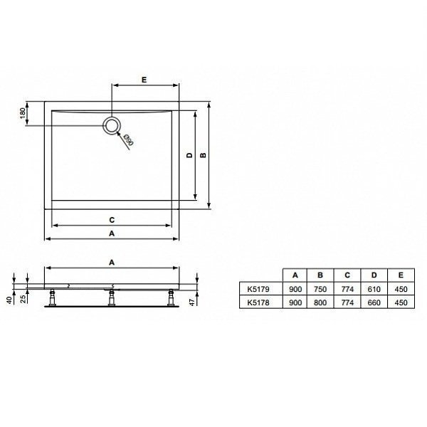 Душевой поддон Ideal Standard Ultra Flat K517901 90x75 купить в интернет-магазине Sanbest