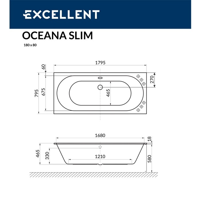 Ванна акриловая EXCELLENT Oceana Slim 180x80 SOFT бронза купить в интернет-магазине Sanbest