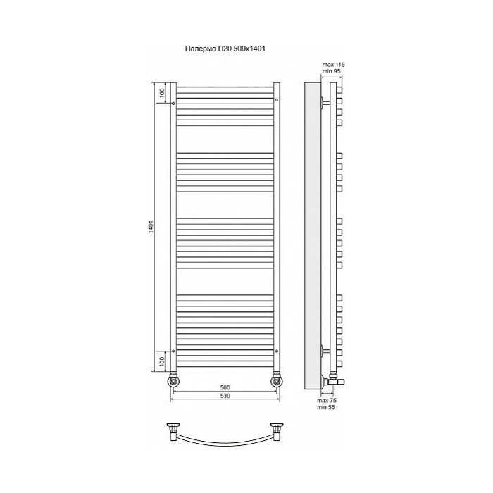Полотенцесушитель водяной Terminus Палермо П20 500x1401 купить в интернет-магазине сантехники Sanbest