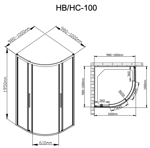 Душевой уголок Deto HC 100 98891 стекло прозрачное/профиль хром купить в интернет-магазине Sanbest