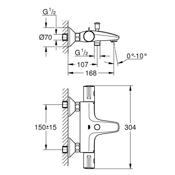 Смеситель для ванны Grohe Grohtherm 800 34576000 хром купить в интернет-магазине сантехники Sanbest