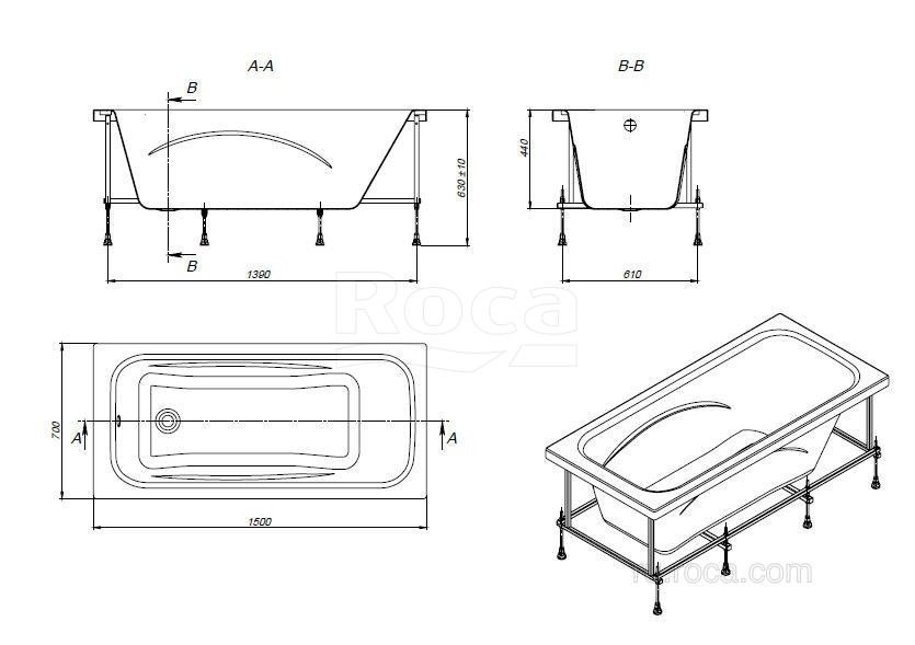 Ванна Roca Line ZRU9302982 150х70 купить в интернет-магазине Sanbest