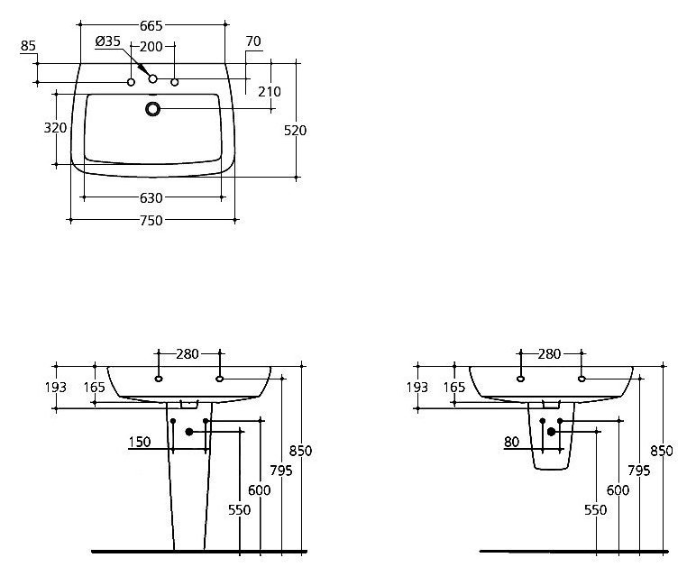 Раковина на полупьедестале Ideal Standard Ventuno T015501 купить в интернет-магазине Sanbest