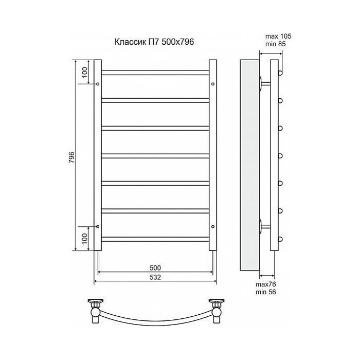Полотенцесушитель электрический Terminus Классик П7 500x796 левый/правый купить в интернет-магазине сантехники Sanbest