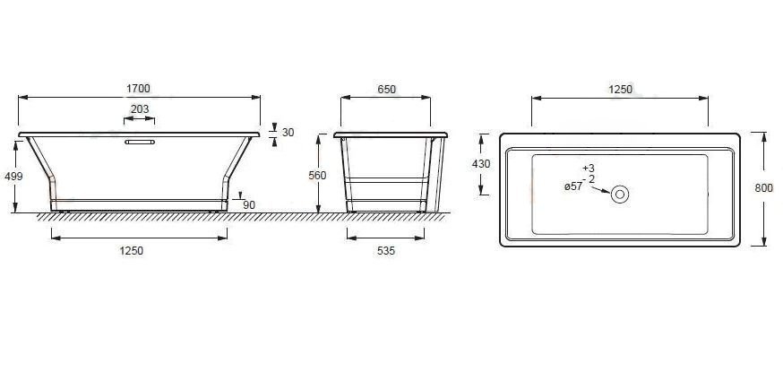 Ванна чугунная встраиваемая Jacob Delafon REVE 170x80 купить в интернет-магазине Sanbest