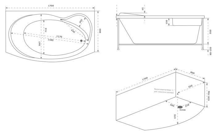 Ванна BAS Либера 170x100 купить в интернет-магазине Sanbest