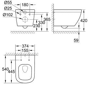 Унитаз подвесной Grohe Euro Ceramic 3932800H 54х37,4 с антибактериальным покрытием купить в интернет-магазине Sanbest